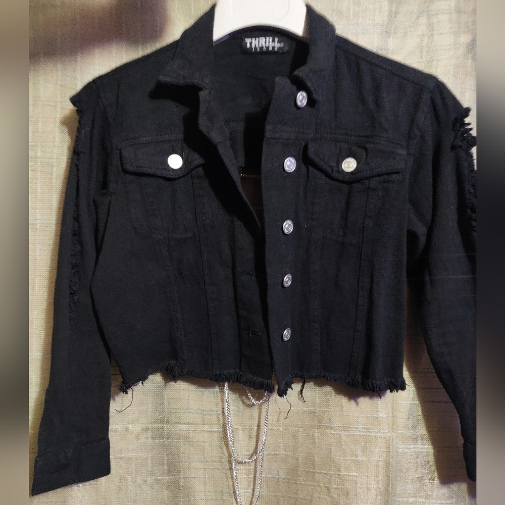 Thrill Black Denim Jacket With Chains - image 4